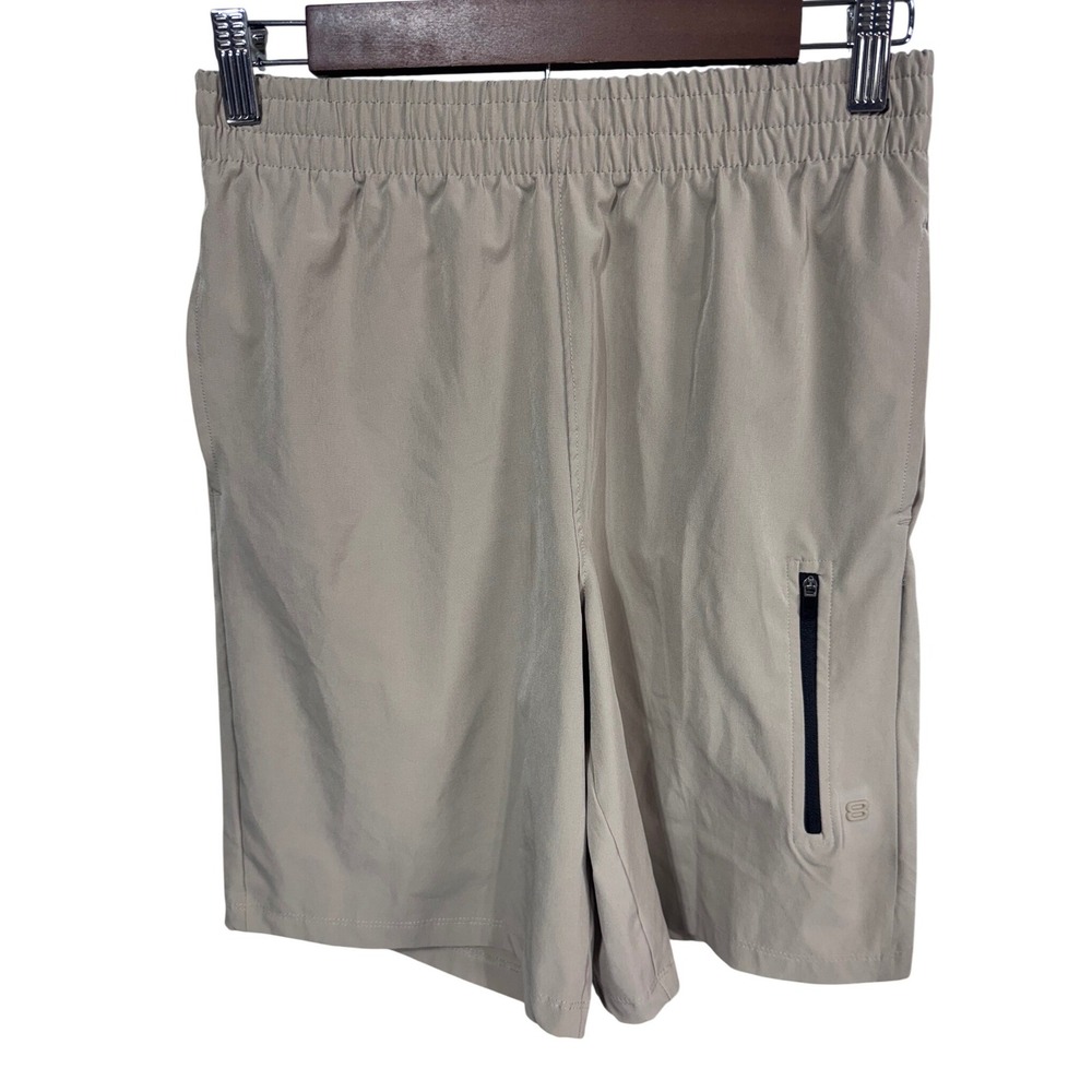 Layer 8 Men's Large Tan Zip Pocket Athletic Shorts Gym Workout Performance Gym